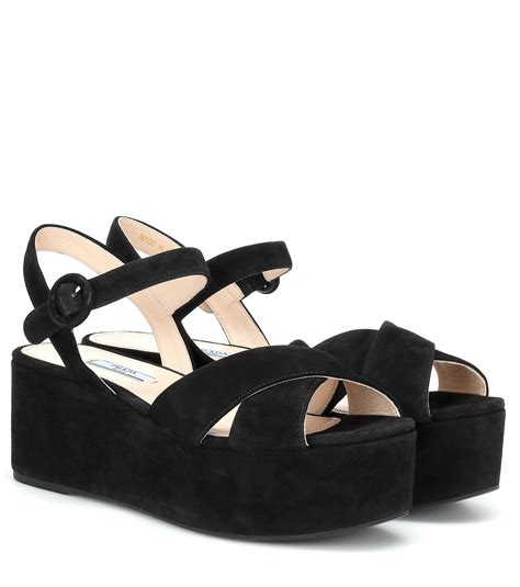 prada womens high-heeled sandals|Prada black suede platform sandals.